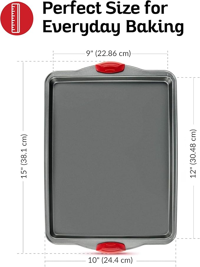Boxiki Kitchen Nonstick Baking Sheet Pan – Heavy-Gauge Carbon Steel, Warp, Dent, and Rust-Resistant – Gourmet Rimmed Half Cookie Sheet Trays, Non-Toxic for Exceptional Baking Performance - 15x10 Inch