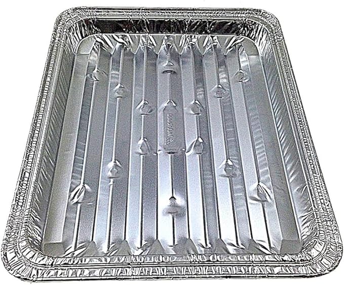 PACTOGO Disposable Aluminum Foil Broiler Pan for Oven - Durable Broiling Drip Trays with Ribbed Bottom Surface for BBQ Grill-Like Texture - 13x9 Inch Pans - REF# 333 (Pack of 25)