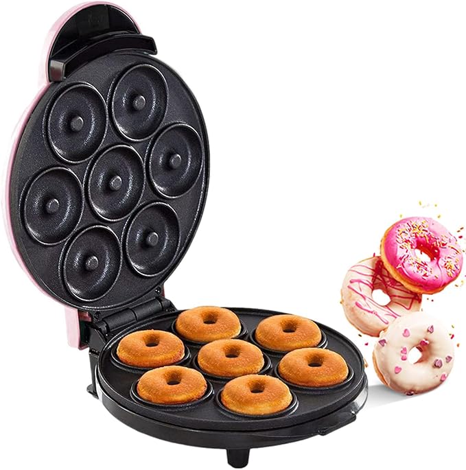 Mini Donut Maker,Electric Mini Doughnut Maker Machine, Makes 7 Mini Donutss, Non-Stick Mini Donut Machine, Easy Clean Doughnuts Maker Kit red (Pink)