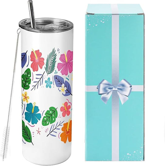 Joyclub 1 Pack Sublimation Tumbler 20 oz Bulk Blank Tumblers Skinny Straight Flat Bottom Cups White with Lid and Straw