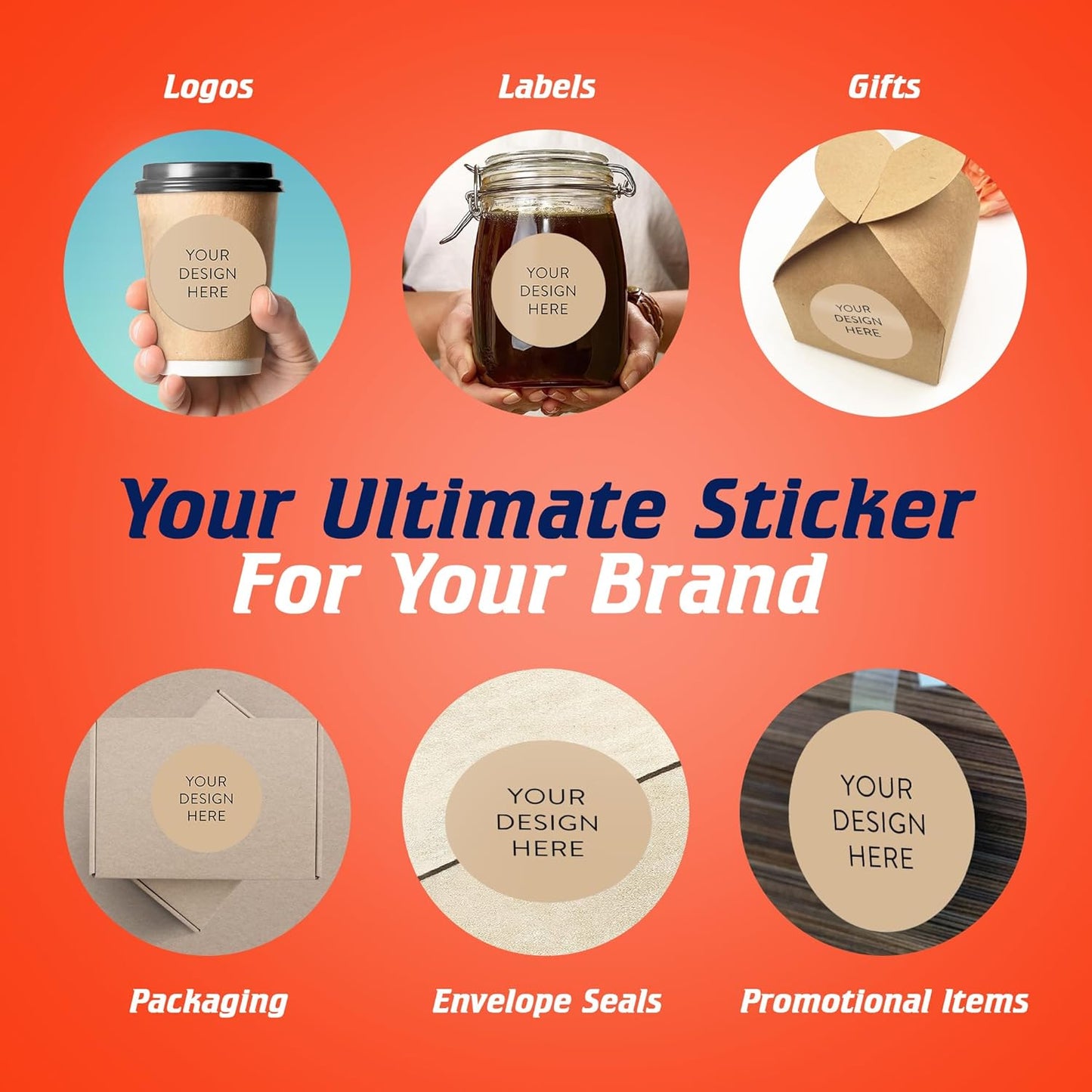 100 Custom Vinyl Stickers - Upload Your own Image, Text, Design, Logo - Personalized Logo Labels for Handmade, Packaging, Bottle, Jars, Candle, Brand Stickers (Brown, 4x4)