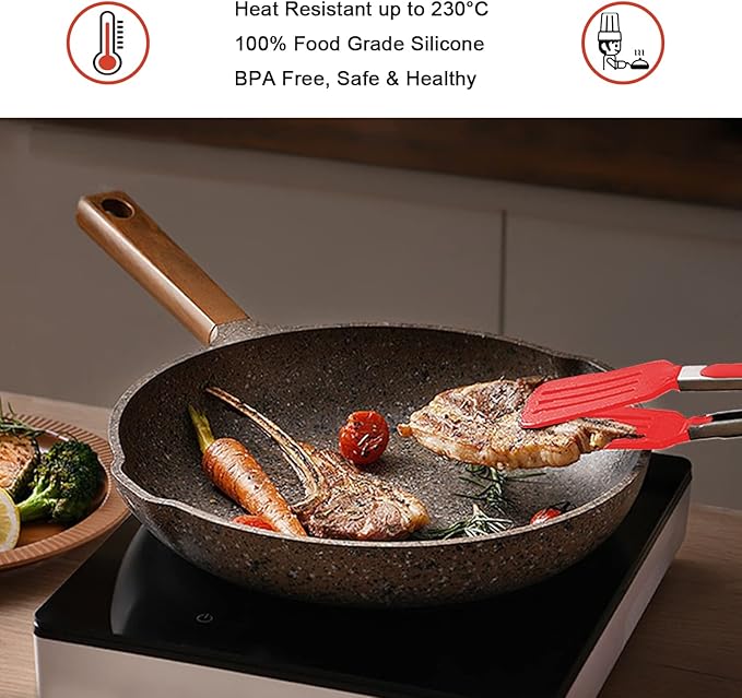 4 Pack Silicone Kitchen Cooking Tongs Set, Stainless Steel Nonstick Food Tong with BPA Free Silicone Tips for Serving Pasta Spaghetti Steak Pie Pizza Salad Vegetable Fruit Grilling BBQ Buffet 9" & 12"