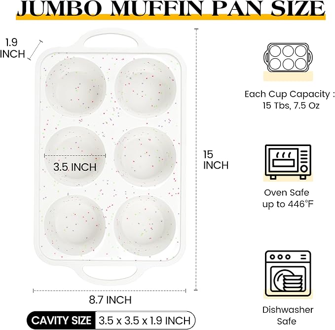 silicone muffin pan for baking with metal frame (Cream, Jumbo：6-Cup x 2 Pcs)