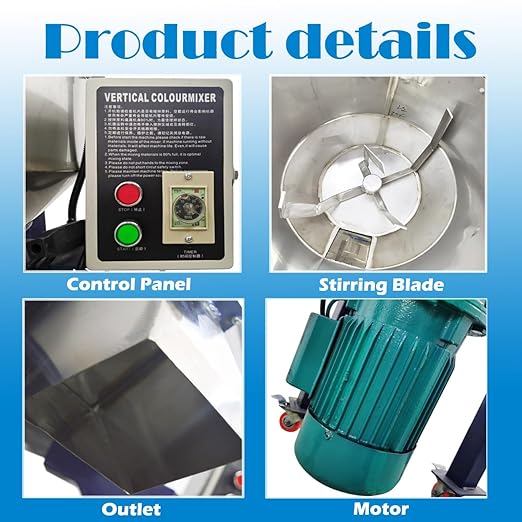 Industrial Blender Mixer Vertical Color Mixer, PP/PVC Pellets Mixer Stainless Steel Industrial Blender Mixer Vertical Color Mixer 110LB, 110V 1.5KW