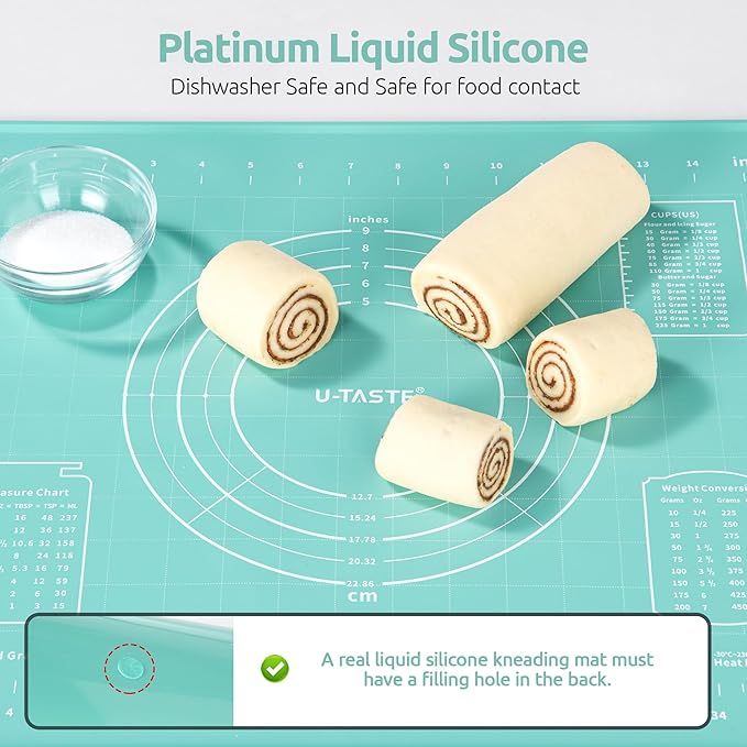 U-Taste 600ºF Heat Resistant Food Grade Extra Long Silicone Spatula 1 Piece, and 20inx16in Large Silicone Pastry Mat Food-Grade Non-Stick Dough Rolling Mat (Aqua Sky)