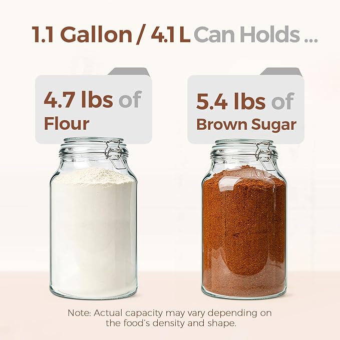 ComSaf 1.1 Gallon Glass Jars with Airtight Lids (138oz, Set of 2), Extra-Wide Mouth Canisters for Bulk Flour & Sugar Storage, Ideal for Fermenting Sourdough, Kombucha & Pickles