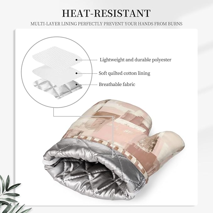 Oven Mitts and Pot Holders Set, Modern Art Dusty Pink Abstract Silicone Kitchen Accessories 4 Piece Heat Resistant Long Gloves Potholder Non-Slip Grip for Chef Cooking Baking Grilling BBQ
