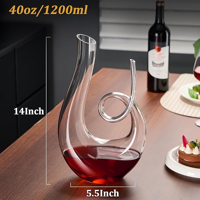 PARACITY 1200ml/40oz Art Series Swan Swirl Wine Decanter, Hand Blown Lead-Free Crystal Glass Red Wine Decanter with Aerator for Women and Men, Wine Gifts for Christmas, Birthdays