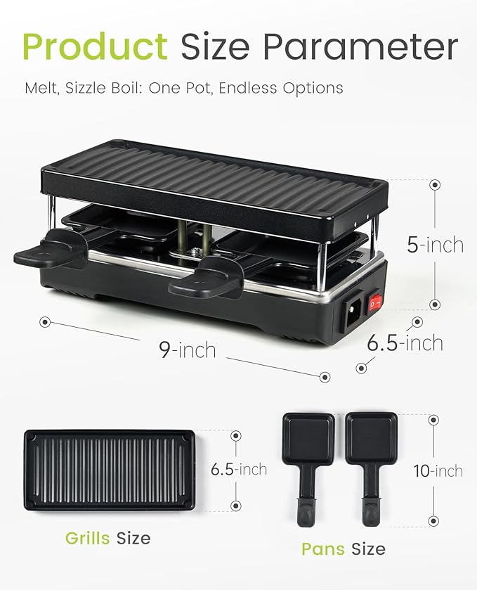 2-Person Raclette Table Grill - Indoor Non-stick Electric Grill Griddle - Series Connection Contact Grill up to 4 Grills, 2 Paddles Included, 2 Packs, BC-02