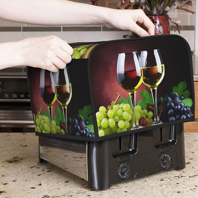 Grapes Red Wine Covers for Toasters 4 Slice,Cute Funny Bread Machine Cover with Handle,Washable Stain Resistant Kitchen Small Appliance Cover Dining Decor