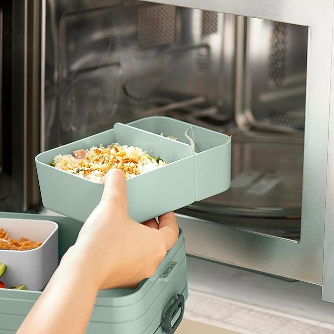 Mepal Bento Box Midi - Lunch Box with Bento Box - for 2 Sandwiches or 4 Slices of Bread - Lunch Box for Sandwiches, Small Snacks & Left Overs - Lunch Box Adults - Nordic sage