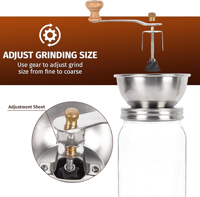 Mason Jar Coffee Grinder, Manual Coffee Grinder Lid Attachment for Regular Mouth Mason Jars, Portable Mason Jar Coffee Lid, Suitable for Camping, Traveling, or Power Outages