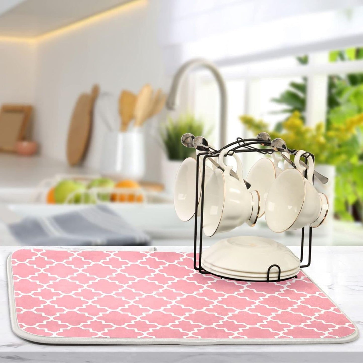 senya Super Absorbent Dish Drying Mat, Microfiber Fast-Drying Dish Mat, 24' x 18', Kitchen Dish Drying Pad, Pink Moroccan, 18x24in, (g295080414p523c558s1114)