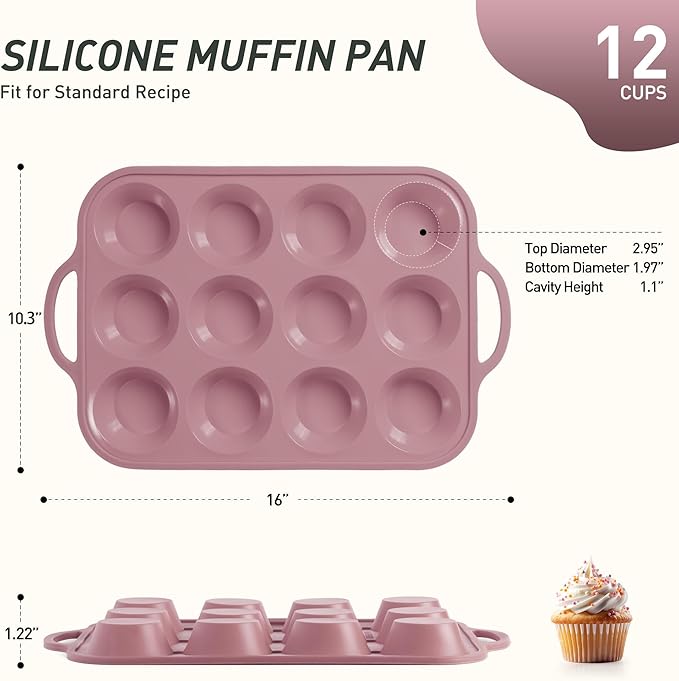 Socisen 12 Cups Silicone Muffin Pan with Metal Reinforced Frame Regular Size Cupcake Pan Tray Egg Bites Silicone Cookie Molds Muffin Tin Best Baking Pans Tart Pan Sheet Set Reusable Cupcake Liners