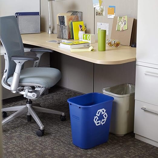 Rubbermaid Commercial Products Deskside Recycling Can, 7-Gallon/28-Quart, Blue Recycling Symbol, Plastic, for Bedroom/Bathroom/Office/Under Desk/Sink, Pack of 4