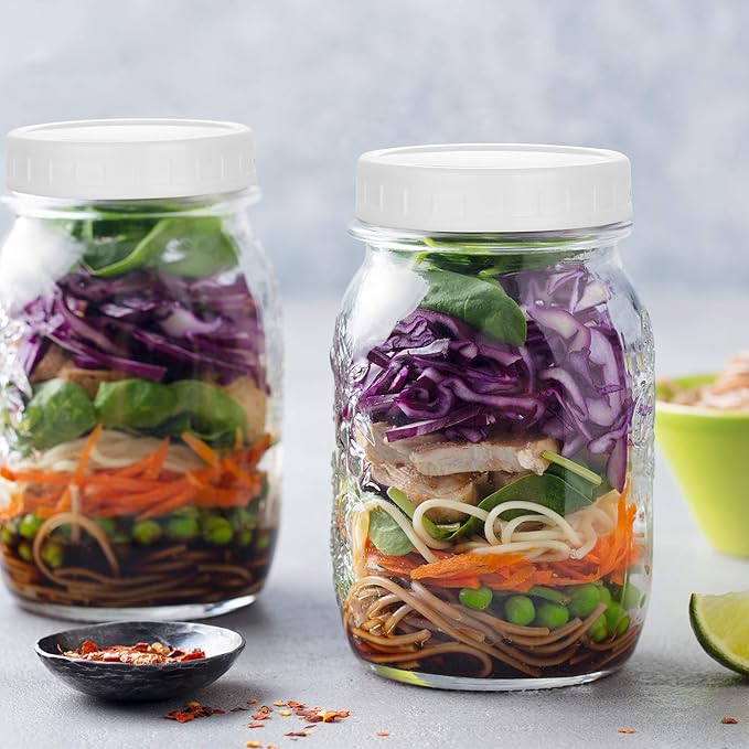AOZITA 16-Pack Plastic Mason Jar Lids - 8 Regular Mouth and 8 Wide Mouth Jar Lids - Plastic Storage Caps for Ball, Kerr Canning Mason Jars - 100% Sealing & Dishwasher Safe & Food Grade