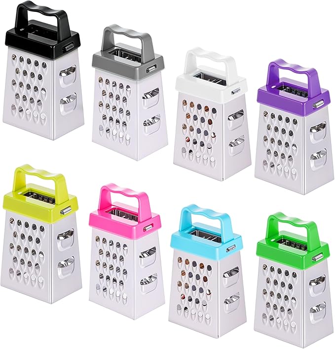 8 Pcs Mini Cheese Grater Professional Box Grater Stainless Steel Garlic Ginger Small Food Shredder Spices Gadget with 4 Sides Safe Zester for Kitchen Cheese Chocolate Vegetable Potatoes