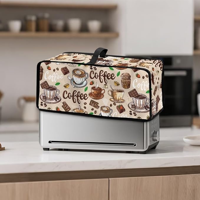Coffee Toaster Cover 2 Slice Beige Cover for 2 Slice Slim Toaster, Easy to Fold and Carry Water-Resistant Dust Covers for Kitchen Appliances, Machine Washable