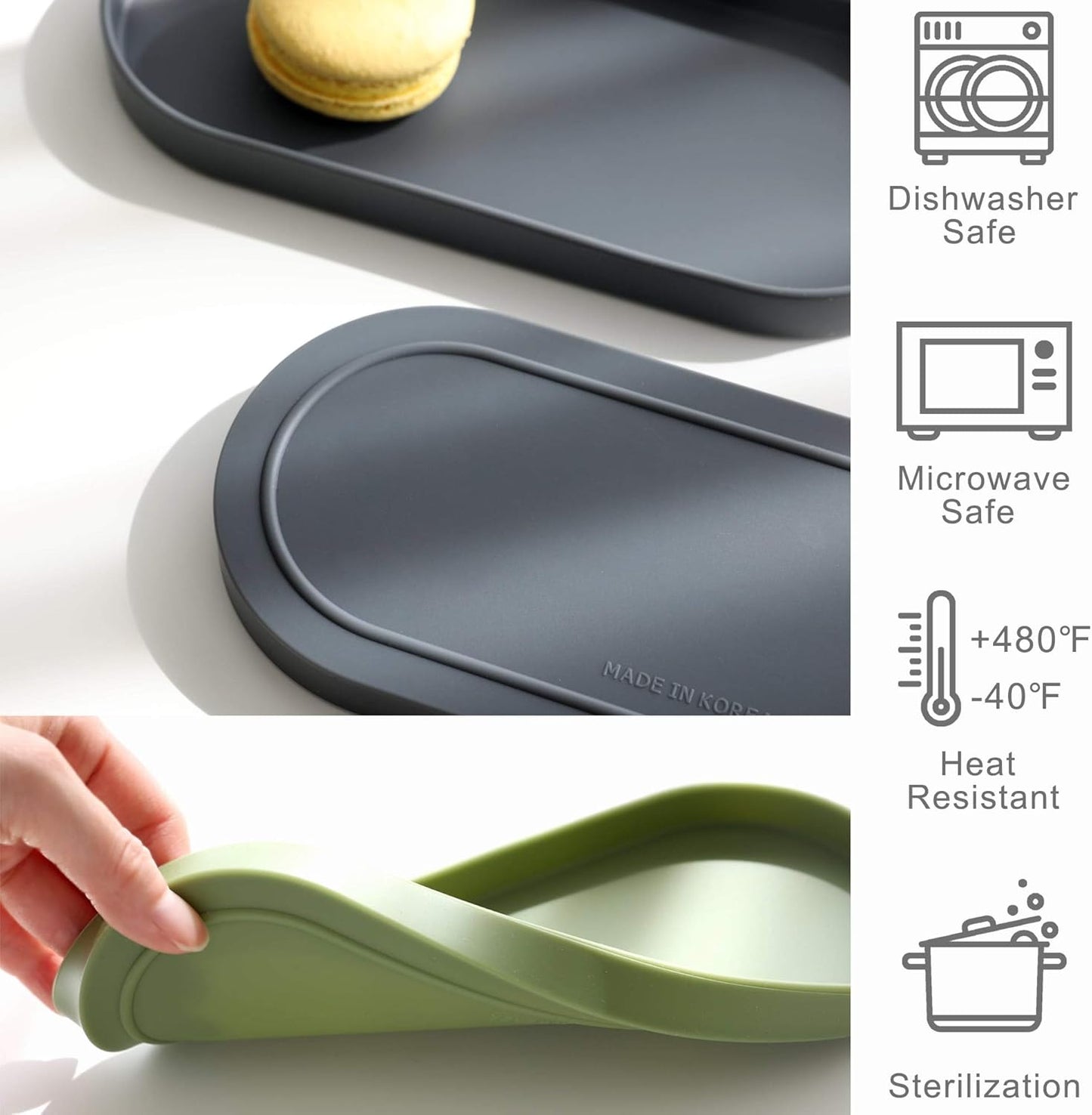 Lazy K Silicone Tray - Small Vanity Tray Organizer - Spoon Rest Holder - Multi-Purpose Modern Kitchen Sink, Bathroom, Counter Organizer (White)