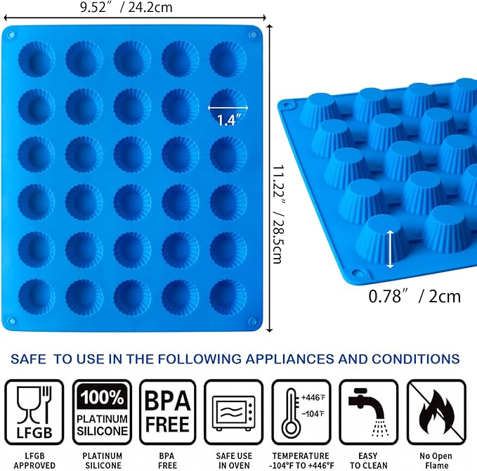 Sidosir 3pcs Peanut Butter Cup Mold, Silicone Mini Tart Pan for Bite Size Fat Bombs, Silicone Chocolate Candy Mold for Brownie (Bite Size Cup)