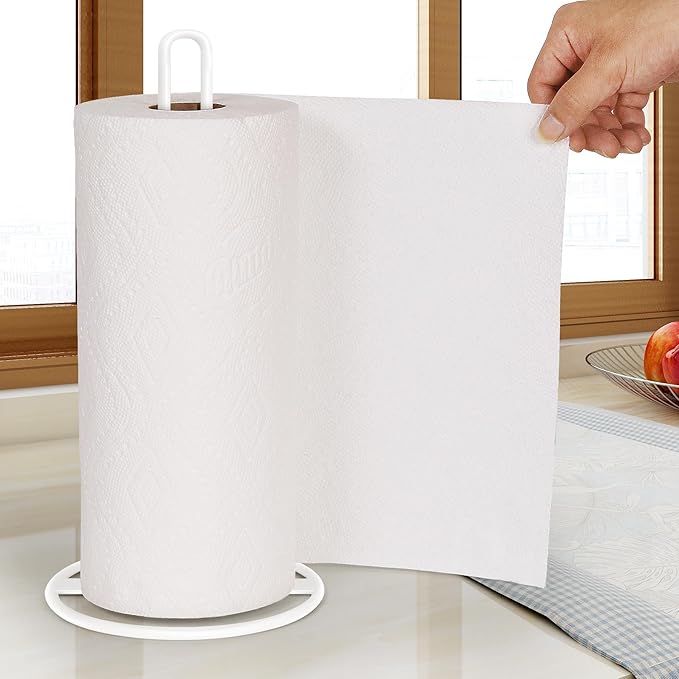Paper Towel Holder Countertop, OBODING, Kitchen Paper Towel Stand Holder for Kitchen Organization and Storage, Paper Towel Holders for Standard and Large Size Rolls (White)