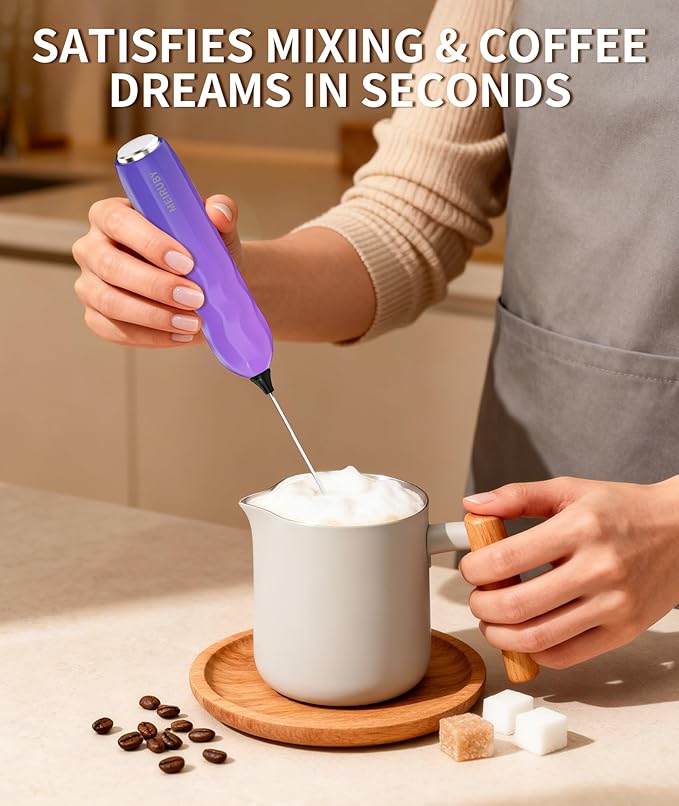 MEIRUBY 2-Pack Milk Frother Handheld with Stand, Valentines Day Gifts for Him and Her, Electric Coffee Frother, Coffee Lover Gift for Lattes, Cappuccino, Matcha & Hot Chocolate, Black/Colorful