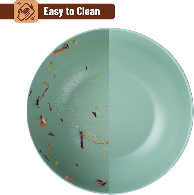 BAMBOO LAND- Large Salad Bowl with Wooden Lid, 10 Inch/108 Oz, Mint Green, Bamboo Fiber Salad Bowl with Serving Utensils, Wide Applications