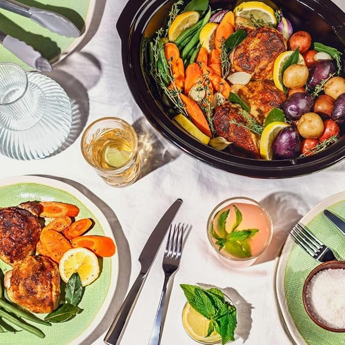 Beautiful 6 Qt Programmable Slow Cooker by Drew Barrymore -5 Preset Cooking Functions, Digital Countdown Timer, Dishwasher-Safe Parts and Cool-Touch Handles (Black Sesame)