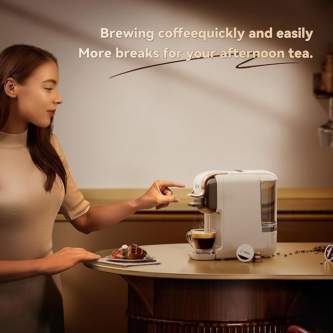 HIBREW H2B 5-in-1 Pod Coffee Maker - Compatible With 4 Coffee Capsule as Well as Espresso Powder, Makes Iced Coffee, Espresso, Cappuccino, Long Black. Hotel Kitchen Coffee Machine
