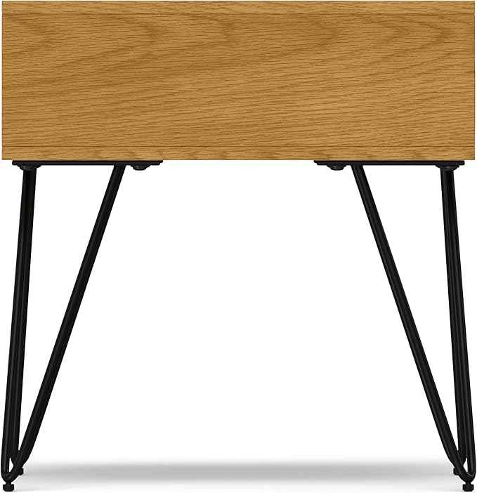 SIMPLIHOME Hunter End Table - 22 inch Wide Solid Wood Oak Veneer and Metal Square Accent Table with Open Storage Compartment and Hairpin Legs, Industrial Nightstand for Living Room or Bedroom