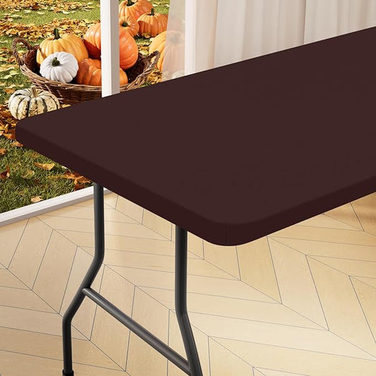 homing Rectangle Table Cloth Cover, Waterproof Polyester Elastic Fitted Tablecloth, Fits for 4 Foot Folding Tables, Washable Table Protector for Fall, Thanksgiving, Harvest Party (Coffee, 30" x 48")