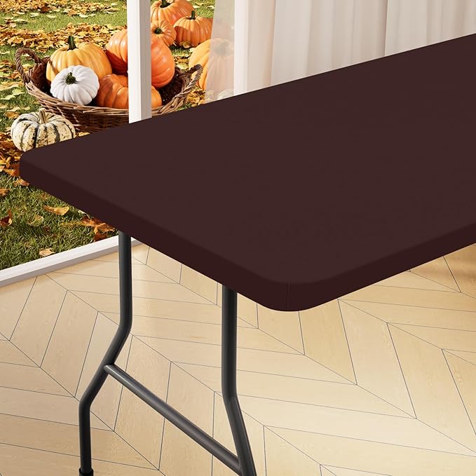 homing Rectangle Table Cloth Cover, Waterproof Polyester Elastic Fitted Tablecloth, Fits for 5 Foot Folding Tables, Washable Table Protector for Fall, Thanksgiving, Harvest Party (Coffee, 30" x 60")