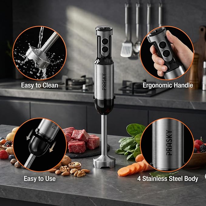 Immersion Blender Handheld 1200W, 20-speeds Immersion Hand Blenders, Hand Mixer with Mining Beaker,Chopper,Whisk, Frother, Stand and Stick Blender Suitable for Kitchen, Protein Shakes and Baby Food