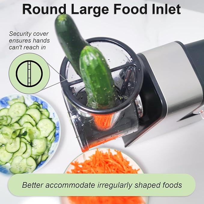 Electric Cheese Grater, 5 in 1 Salad Maker with Stainless Steel Blades, 250W Electric Food Slicer & Shredder, Electric Salad Machine for Cheeses, Fruits, Potatoes, Carrots