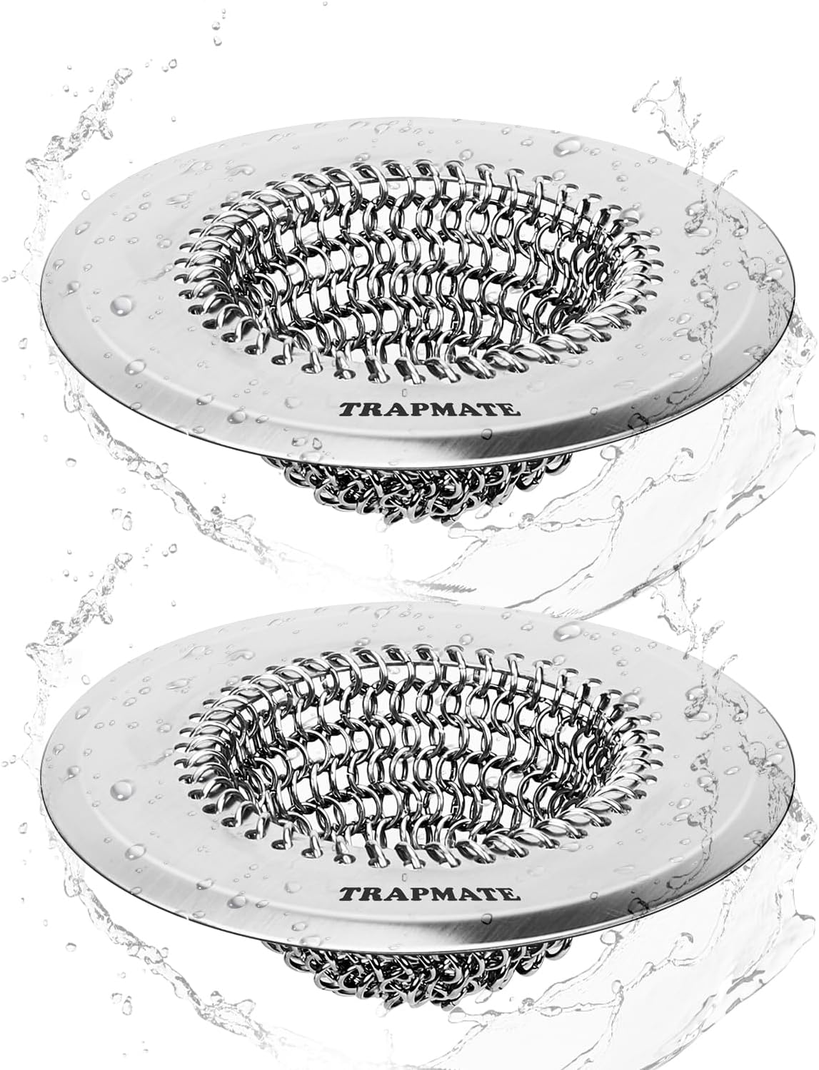 TRAPMATE 2 Pcs Kitchen Sink Strainer, Easy Clean Sink Drain Strainer, Anti-Rust Stainless Steel Sink Strainer, Anti-Clogging Strainer for Garbage Disposal, Dishwasher Safe (Patented Product)