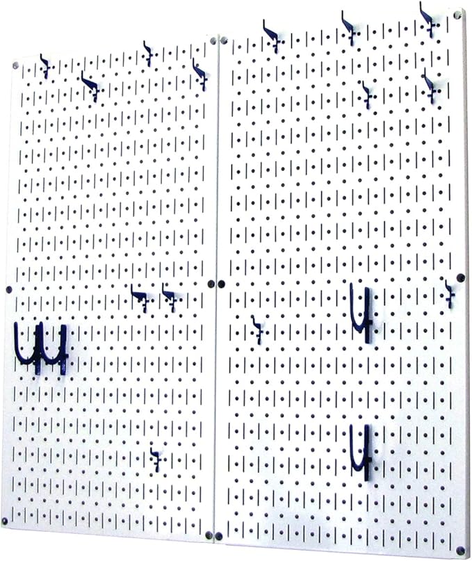 Wall Control Kitchen Pegboard Organizer Pots and Pans Storage Rack Organization Kit with White Pegboard and Blue Accessories