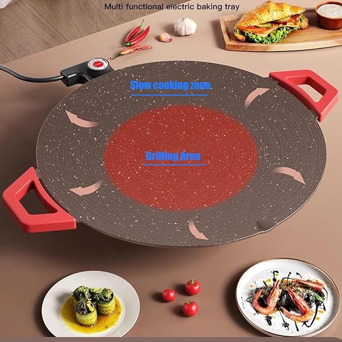 Indoor Smokeless Electric Griddle, Nonstick Round Tabletop Grill with Temperature Control, 1000W Fast Heating, Oil Drain Design for Steaks, Burgers, Pancakes, BBQ (28 cm/11 inch)