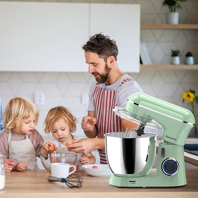 Honinst Stand Mixer, 6.5QT 10-Speed Tilt-Head Electric Stand Mixer, 3-In-1 Kitchen Mixer with Bowl, Dough Hook, Whisk and Beater, Food Mixer for Baking, Cake and Most Home Cooks, Light Green