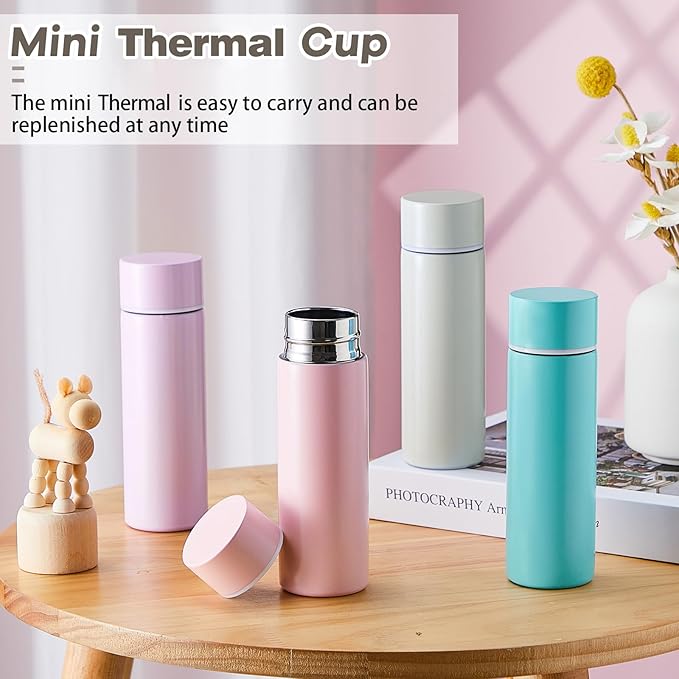 Irenare 5oz Mini Water Bottle Mini Insulated Stainless Steel Bottle Purse Water Bottle Cute Leak Proof Flask Keeps Drink Cold and Hot for Purse Women(Angel White,1 Piece)
