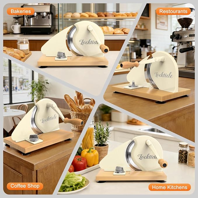 LockTide Manual Bread Slicer for Homemade Sourdough Bread, Hand Crank Bread Slicer With Scale Line, Suction Cup and Protective Cover, Adjustable Thickness
