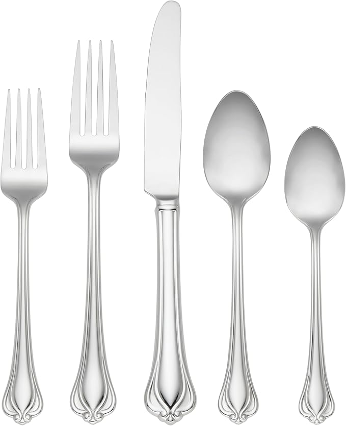 Lenox Silverware Set For 12, Alcott 89-Piece Flatware Set with Serving Utensils, Service For 12, 18/10 Stainless Steel, Mirror Finish, Dishwasher Safe, Knives Spoons and Forks (Silver, 89 Piece)