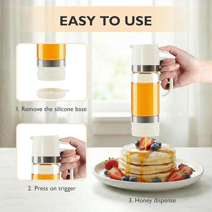 Syrup Honey Dispenser, 12 OZ Glass Syrup Bottles with Handle, No Drip Pouring, Coffee Bar Accessories for Coffee and Tea, White, 2 Pack