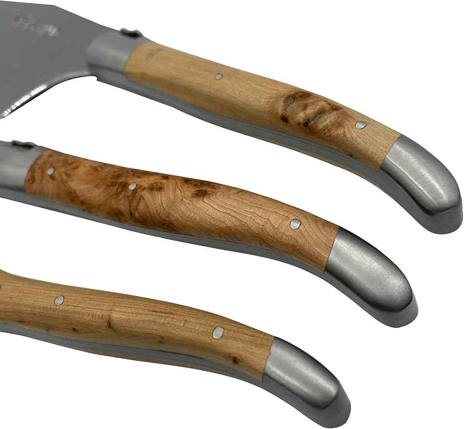 Laguiole en Aubrac Luxury Fully Forged 3-Piece Cheese Knife Set With Juniper Wood Handles