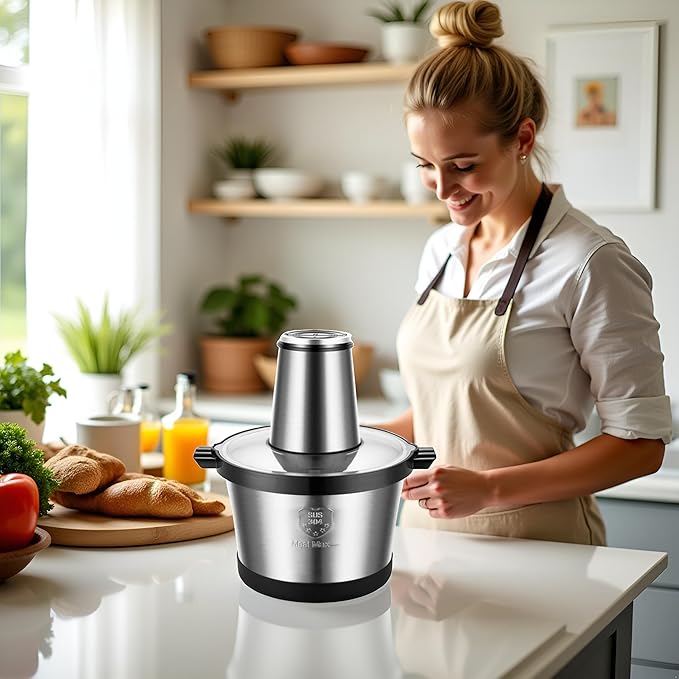 MEGAWISE Electric Food Processor, 1000W Meat Grinder & Vegetable Chopper with 6L 304# Stainless Steel Bowl, Dual-Speed Food Chopper for Meat, Vegetables, Fruits, Nuts, and Baby Food