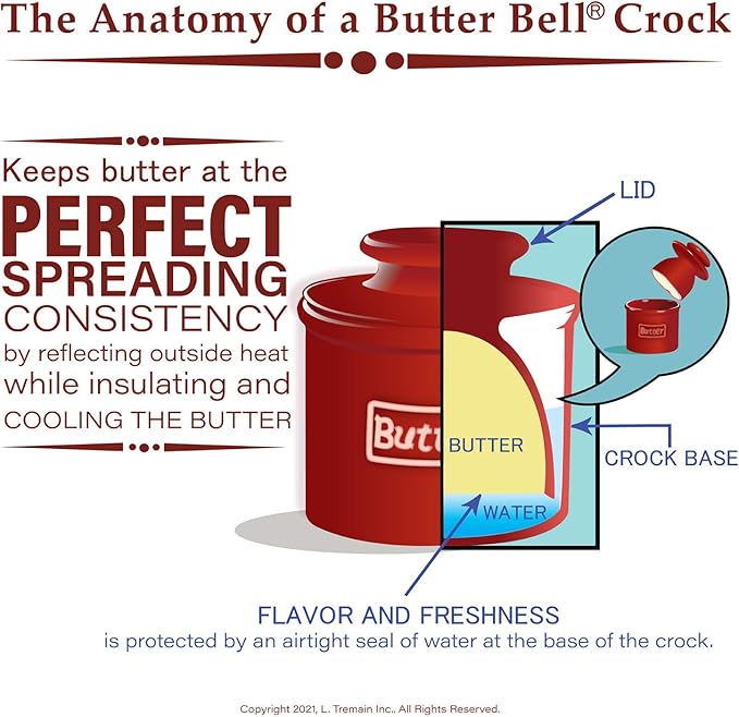Butter Bell - The Original Butter Bell crock by L Tremain a Countertop French Ceramic Butter Dish Keeper for Spreadable Butter Café Matte + Retro Collection & Steel Gray + Maraschino Red Glossy Finish