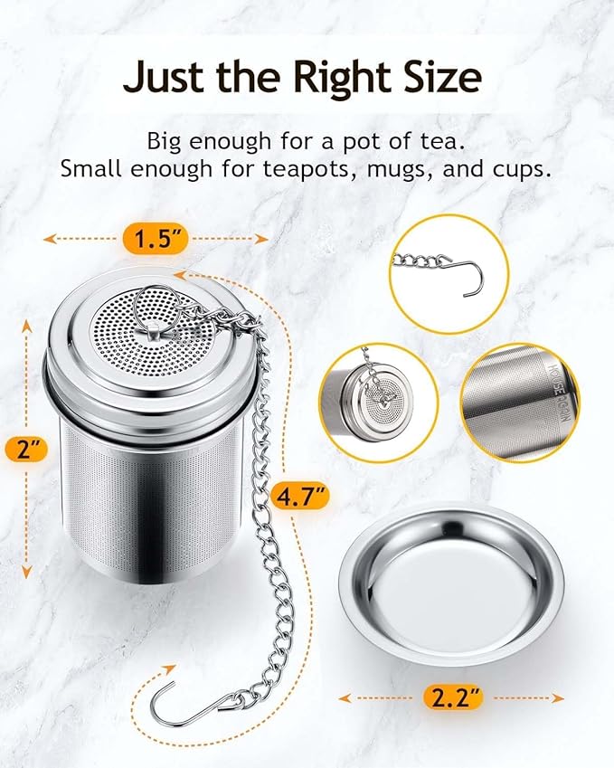 House Again Tea Infuser (2 Pack with Scoop), Extra Fine Mesh Tea Infusers for Loose Tea, 18/8 Stainless Steel Tea Strainer with Extended Chain Hook, Tea Steeper for Brew Tea, Spices & Seasonings