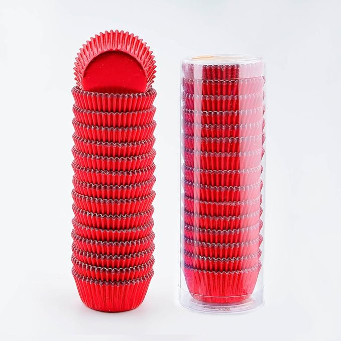 Gifbera Mini Foil Muffin Cupcake Liners Red Wrappers for Christmas Wedding Party, 300-Count