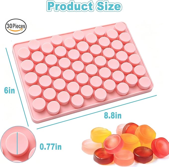 3pcs Round Candy Molds Silicone Molds for Hard Candy, Gummy, Caramels, Chocolate, Ganache, Ice Cubes, 220 Cavity