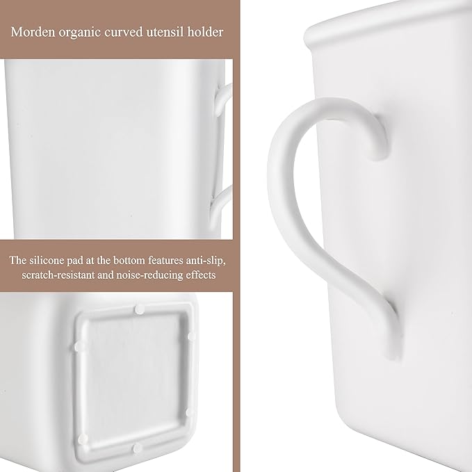 2026 Upgraded Vintage Kitchen Utensil Holder - Ceramic Utensil Crock Large Capacity Anti-tip, Modern Countertop Organizer for Farmhouse/Rustic/Contemporary Kitchen Decor(Matte White)