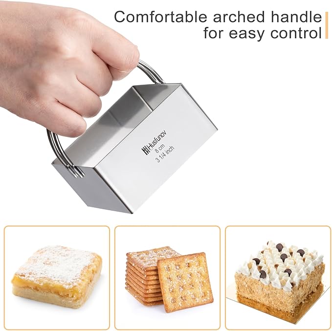 Biscuit Cutter Set Square Cookie Cutters with Handle 5 Pieces Stainless Steel Square Professional Baking Dough Tools for Cake
